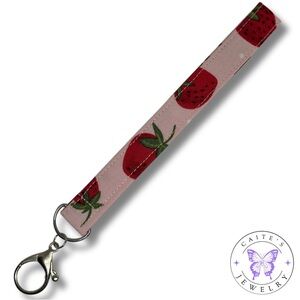 Handmade Silver Keychain with a Strawberry Fabric